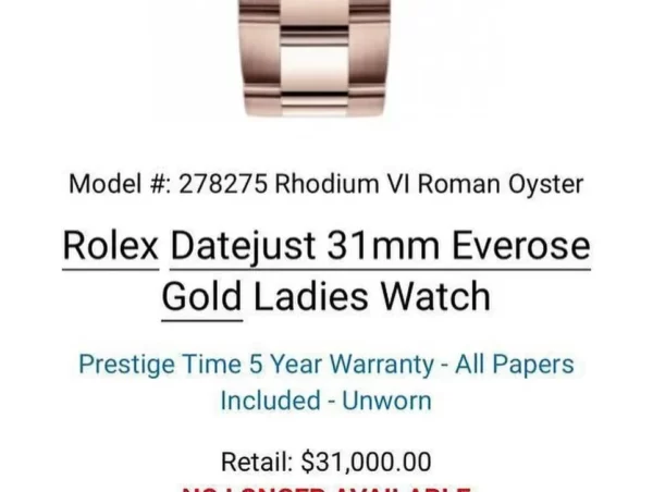 Rolex Datejust 31 Everose Gold Rhodium Roman Dial